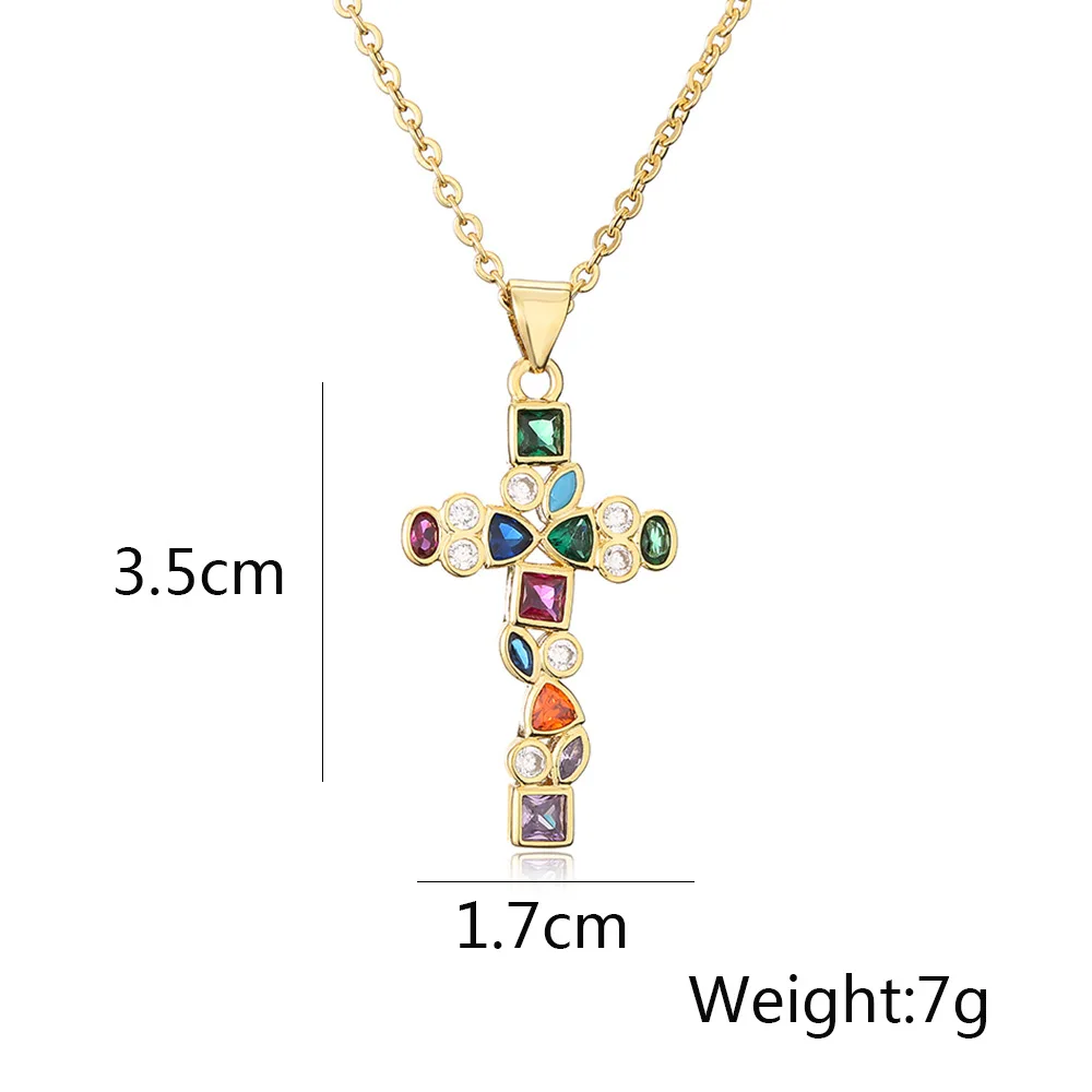 NEWBUY High Quality Gold Color Cross Pendant AAA CZ Zircon Pave Setting Christian Jewelry Stainless Steel Chain Necklace Female