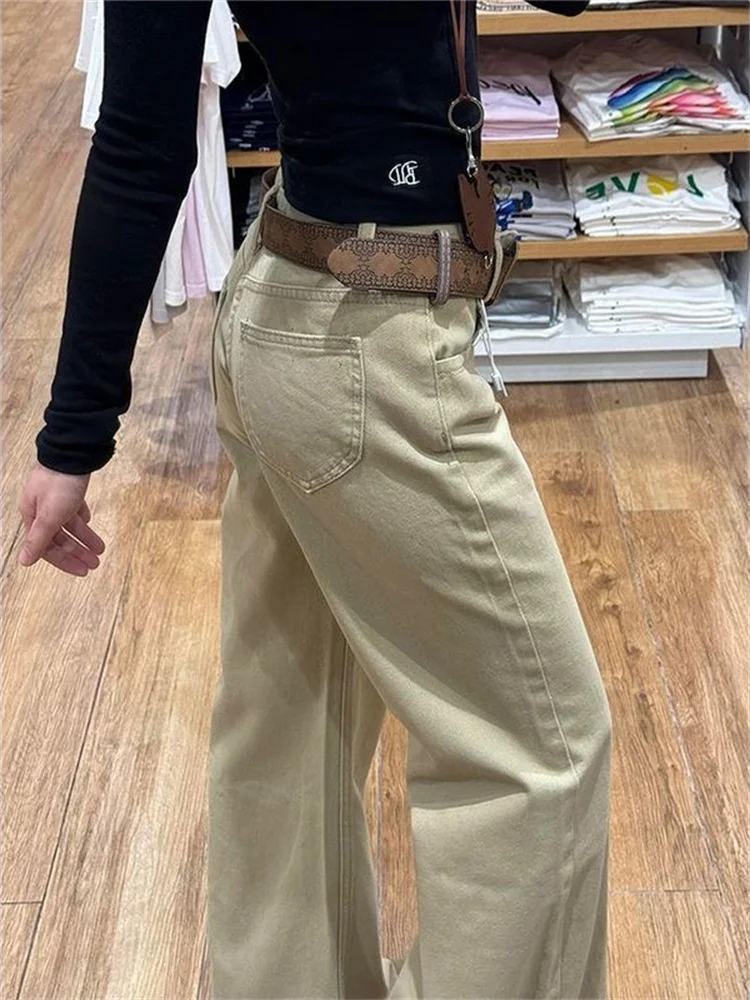 Botvotee خمر الكاكي Bootcut الجينز النساء - منخفضة الارتفاع متوهج الدينيم السراويل الأمريكية الرجعية فضفاضة تناسب واسعة الساق السراويل 90s Y2K