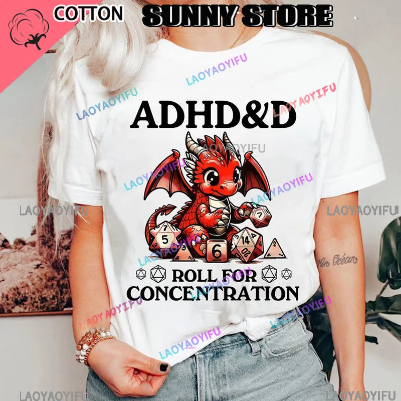 Retro Vintage ADHD&D Roll for Concentration Funny Gamer Dungeons DM RPG Dice Dragon T Shirts Summer Streetwear Gifts T-shirt Men