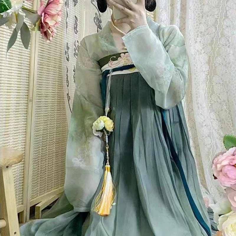 Chinese Style Ancient Traditional Hanfu Dress Sets Vintage Women Floral Embroidery Princess Costumes Female Dance Party Dresses