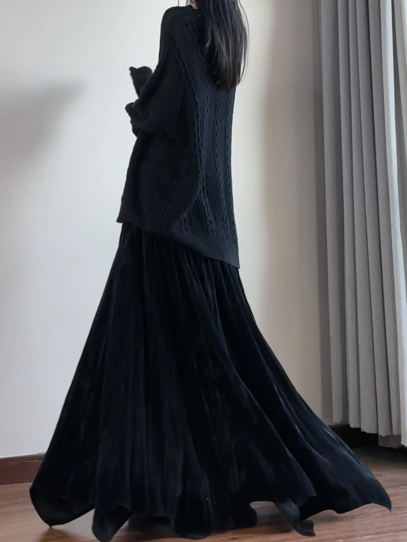 

Bla Velvet Asymmetrical Skirt Women's Autumn Winter Large Flounce Slimming Long Vintage Sle Skirts High Waist Elastic Waist