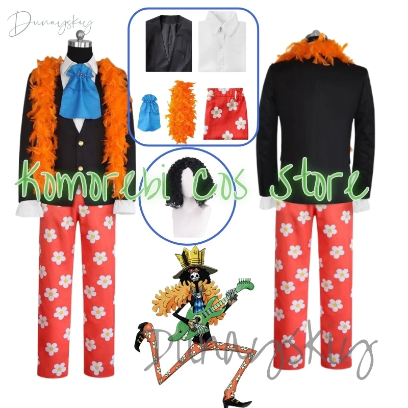 Burukku Cosplay Anime Soul King Brook Costume Skeleton Uniform Wig Suit Halloween Party Stage Perform Outfit for Man Woman