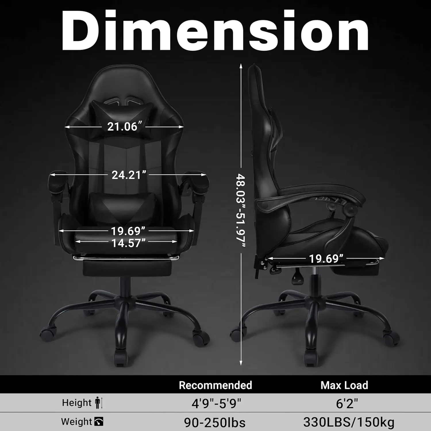 Gaming Chair with Footrest and Lumbar Support, Height Adjustable Chair with 360°Office Desk Chair,Heavy Duty 330lbs Computer Cha view 2