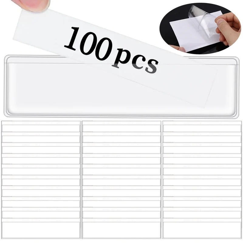 100/4Pcs Self-Adhesive Index Card Pouches Clear PVC Label Holders with Top Opening for Office School Home Organization Accessory