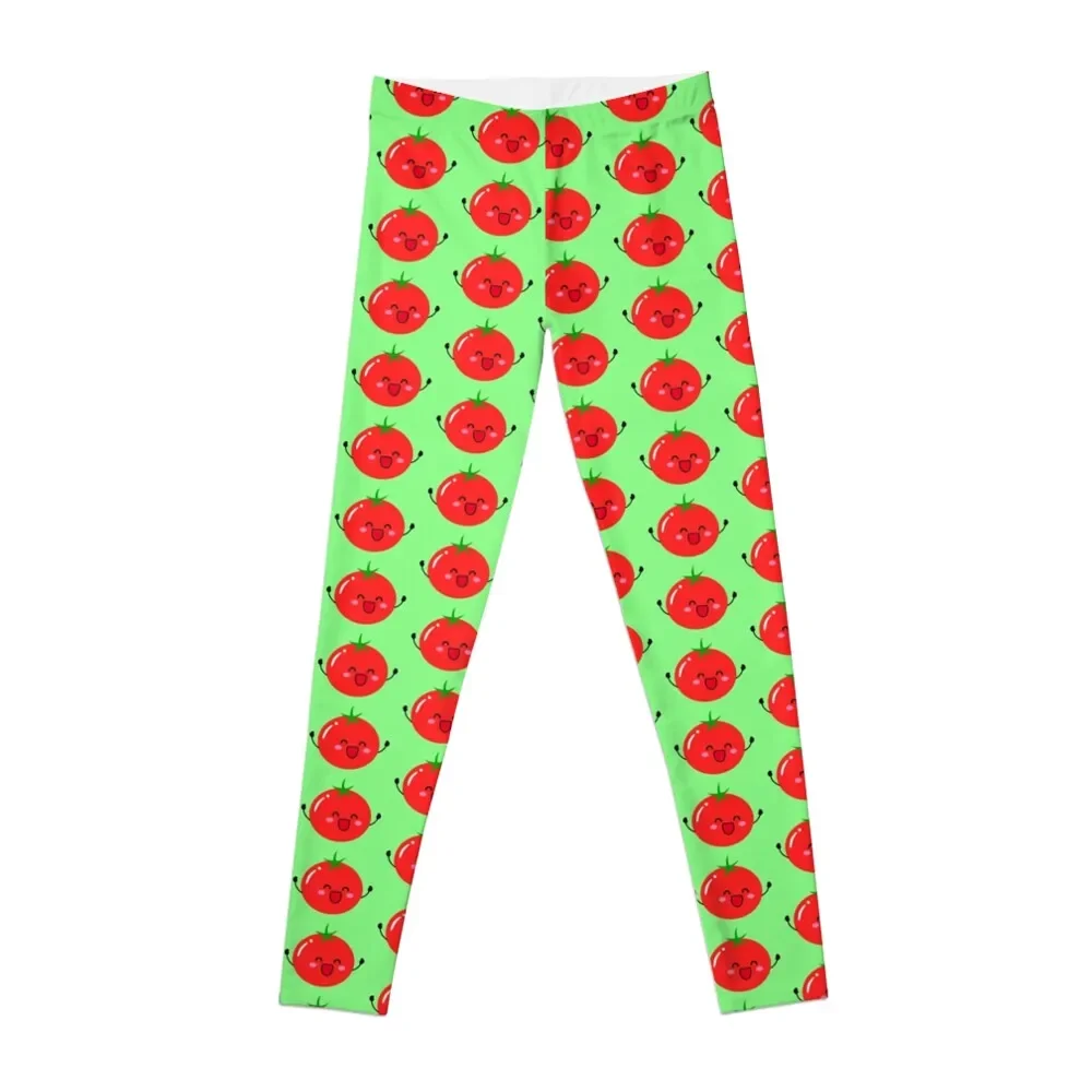 

Cute happy tomato (Mint green BG) Leggings Jogger pants Women's high waist legging push up Tight fitting woman Womens Leggings