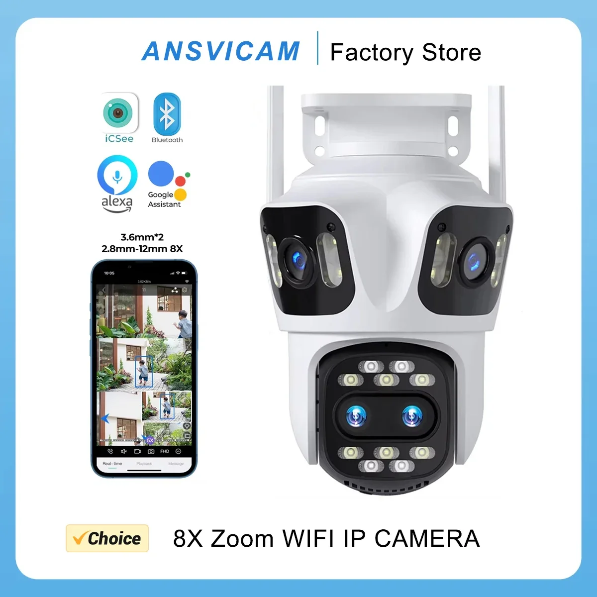 ansvicam-camera-de-surveillance-exterieure-ptz-ip-8k-dispositif-de-securite-sans-fil-avec-n'aime-hybride-8x-et-budgetaire-4-objectifs-liaison-a-4-ecrans-icsee