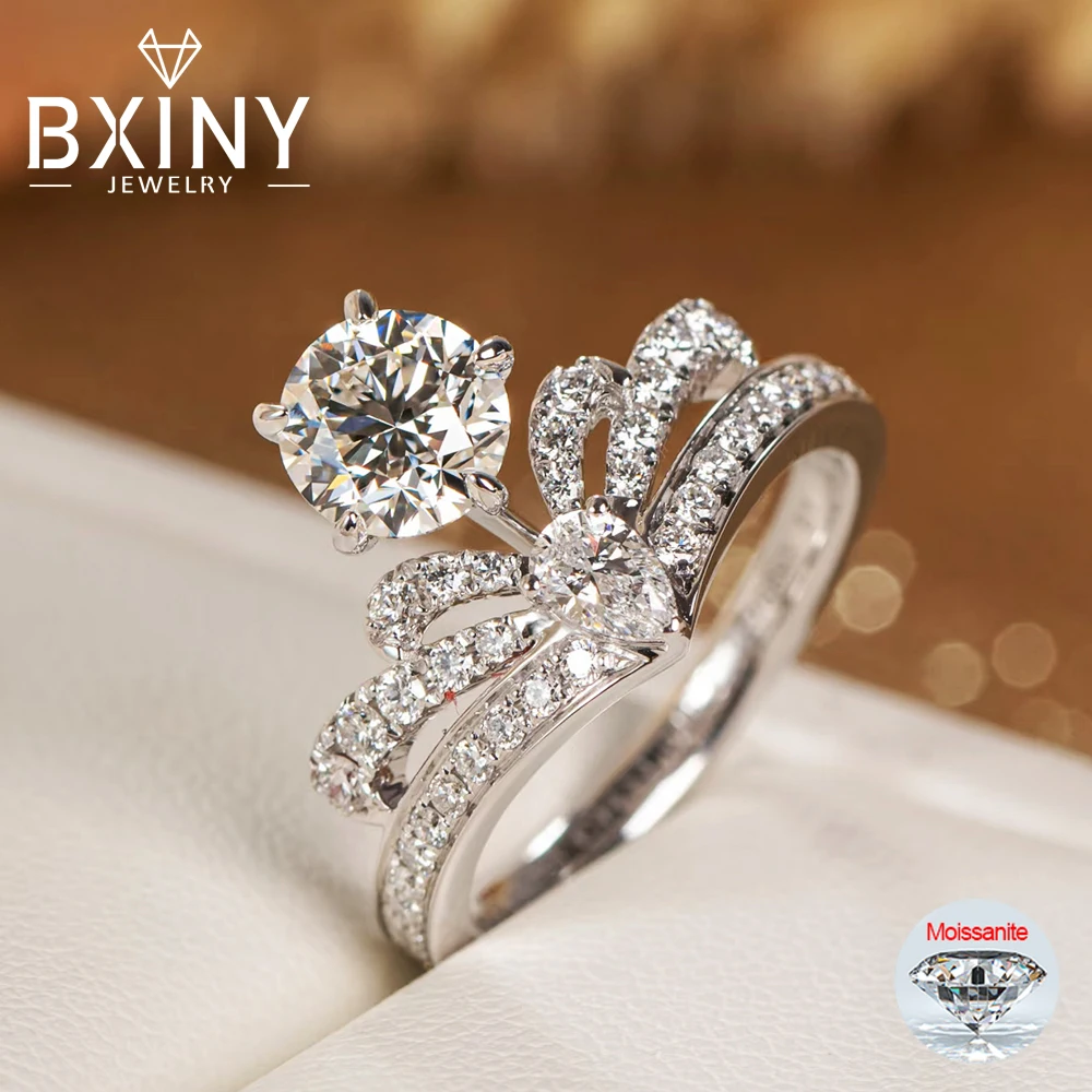 

BXINY Luxury 1CT Moissanite Rings 925 Sterling Silver For Women Crown Shape GRA Certified Lab Diamond Wedding Bands Fine Jewelry