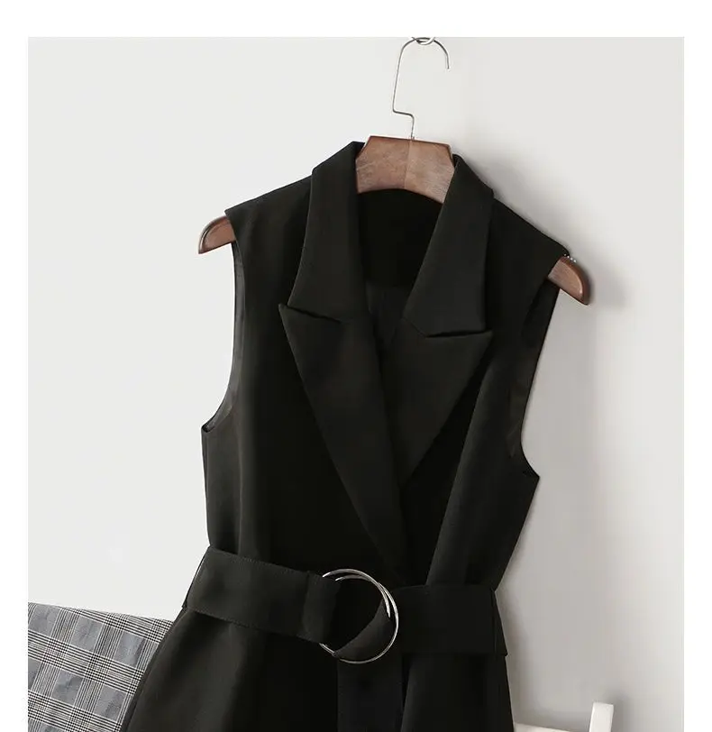 

Women's Lined Suit Vest Notched Lapel Belted Waistcoat Sleeveless Blazer Jacket For Spring Autumn