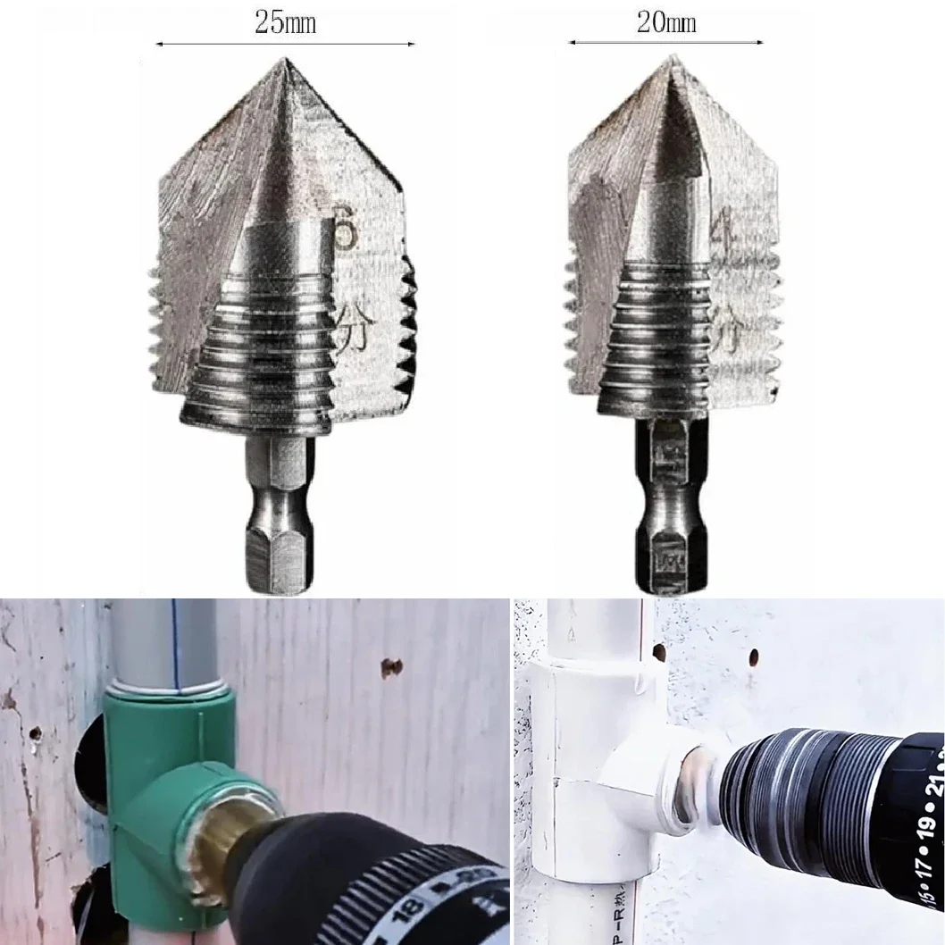 20/25mm PPR Lifting Stepped Drill Bit Hexagon Shank Water Pipe Internal Thread Expander Drill Puncher Bit Power Tools