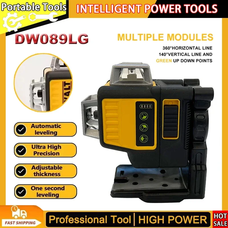 Fit Dewalt DW089LG Horizontal Green Light Level Meter Outdoor 3 Sides*360 Degree Vertical Lithium Battery 12 Lines Laser Level