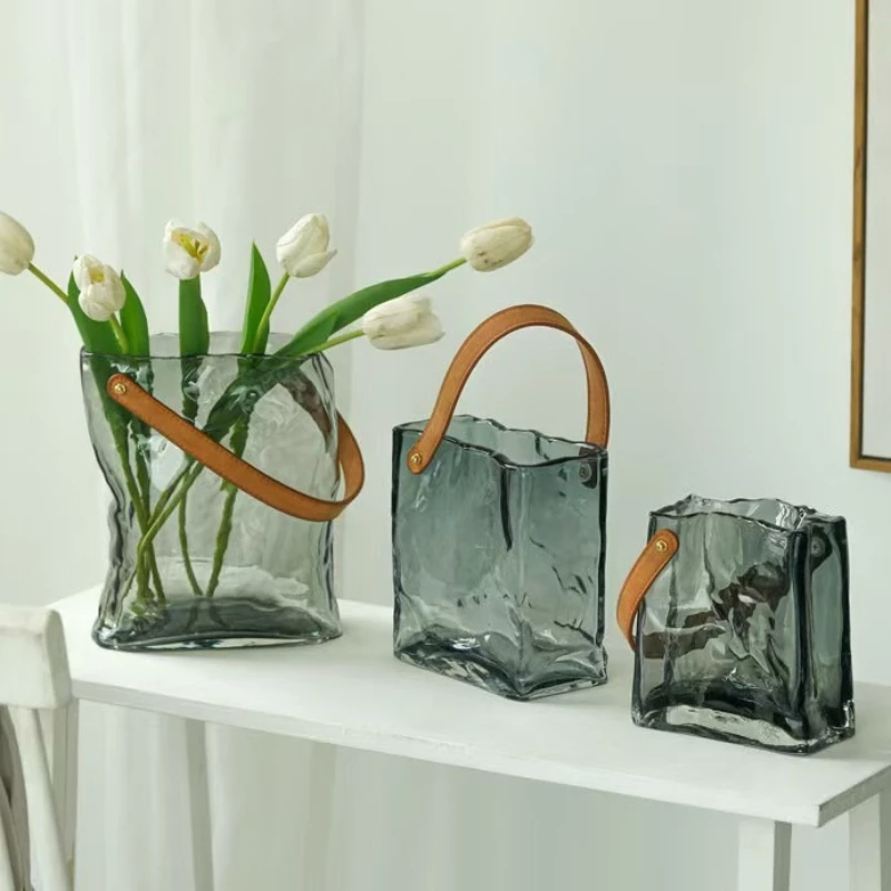Glass Handbag Vase Light Luxury Original Color Living Room Dining Table Flower Arrangement Vessel Water Nourishing Flower Decor