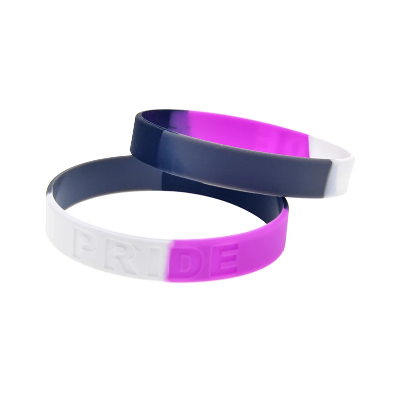 50 Pcs Black Gray White Pink Subsection Color Pride Silicone Bracelet NO Gender Fashion Wristband