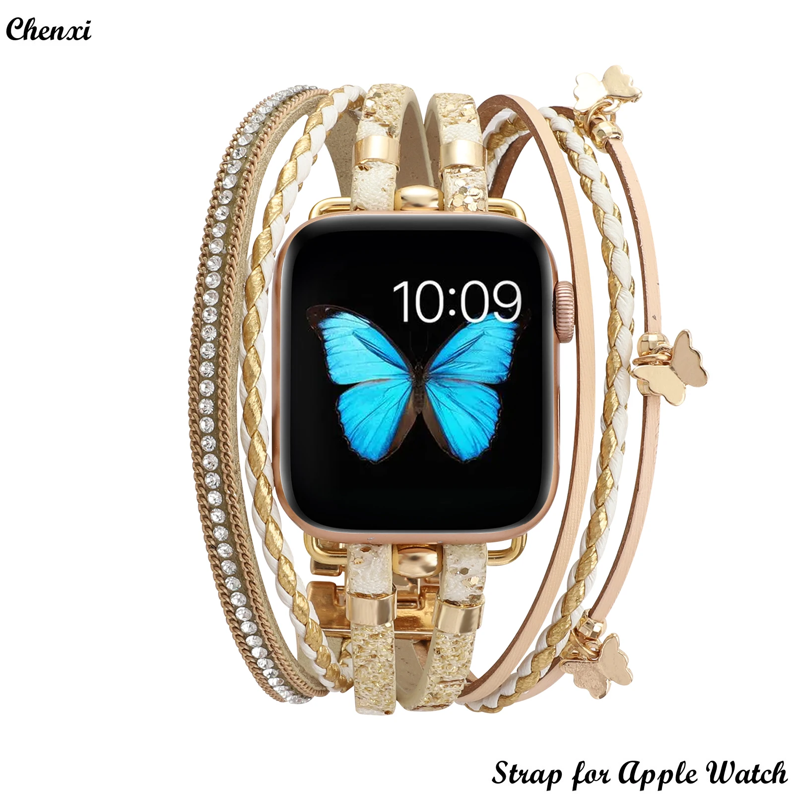 Metal Strap for Apple watch Band Pearl Bracelet Chain Iwatch Ornament Butterfly for Iwatch 87654321SE Ultra 40 41 44 45mm Women