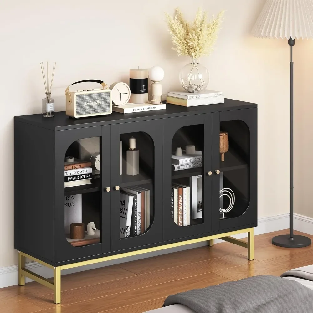 Buffet Cabinet with Storage Modern Storage Cabinets with Glass Doors and Adjustable Shelves Accent Wood Credenza for Living Room image 5