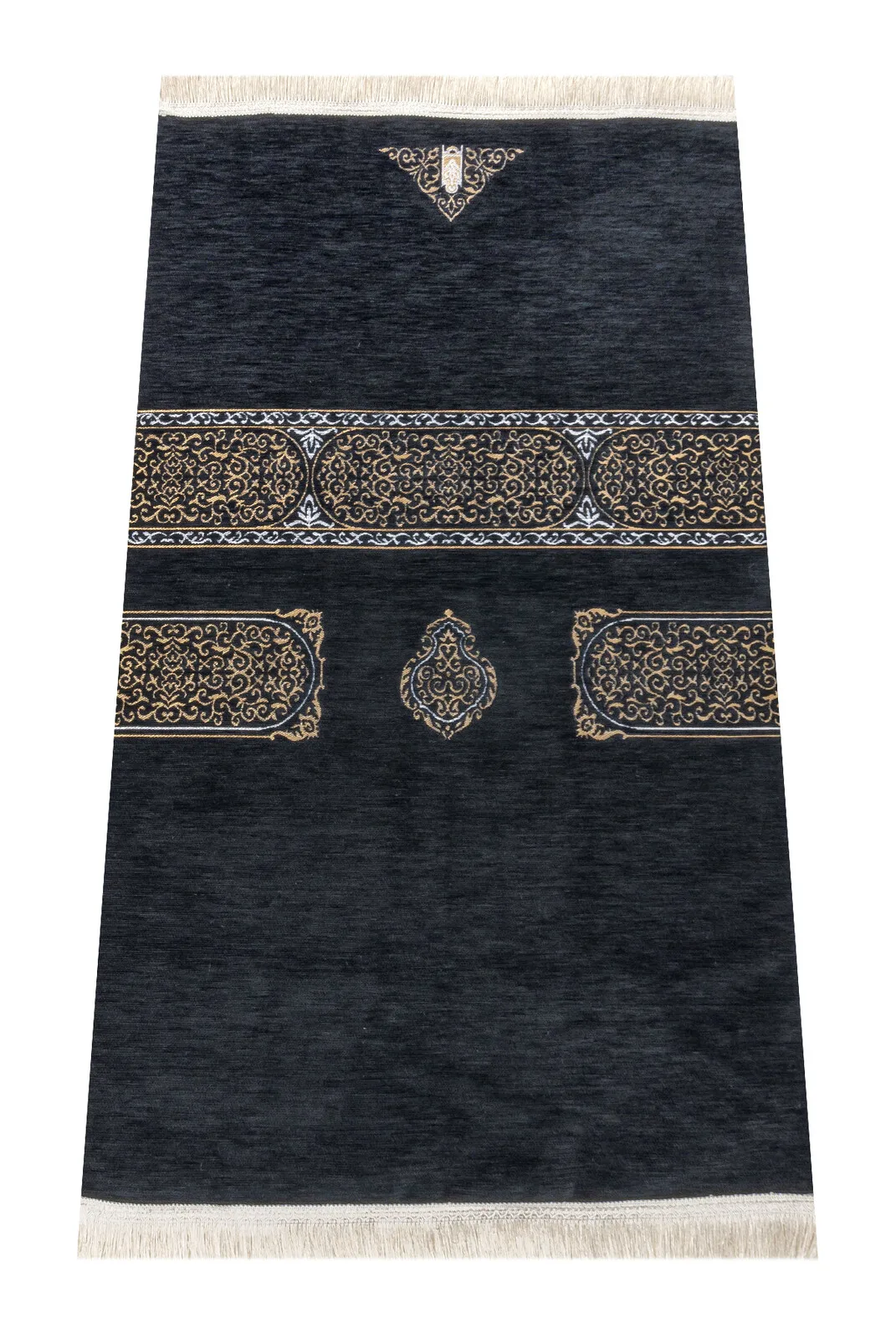 

The Kaaba Cover Patterned Chenille Prayer Rug Black Muslim Islam Sheet Prayer Mat Holy Quraan Islamic Mats