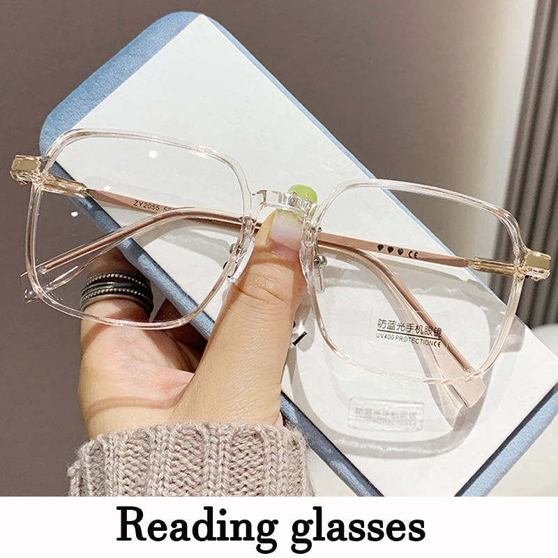 

Women Men Blue Light Blocking Presbyopia Eyeglasses Oversized Square Frame Finished Optical Prescription Reading Eyewear Diopter