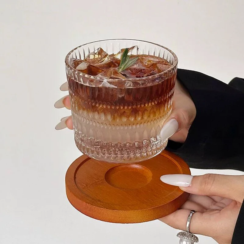 Vintage Glass Cup Ins Style Summer Cold Brew Coffee Cup Multipurpose Iced Americano Juice Whiskey Drinking Glass for Home Bar