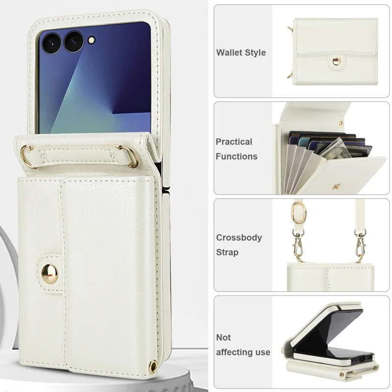 

Crossbody Cards Bag Rfid Leather Wallet Case For Samsung Galaxy Z Flip 7 6 5 4 3 5G Long Lanyard Purse Pocket Hand Strap Cover