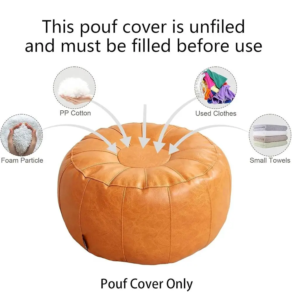 PU Leather Unstuffed Storage Leg Bench Need to Fill Clothes Round Clothes Storage Chair Non-Slip Minimalist Storage Pouf image 3
