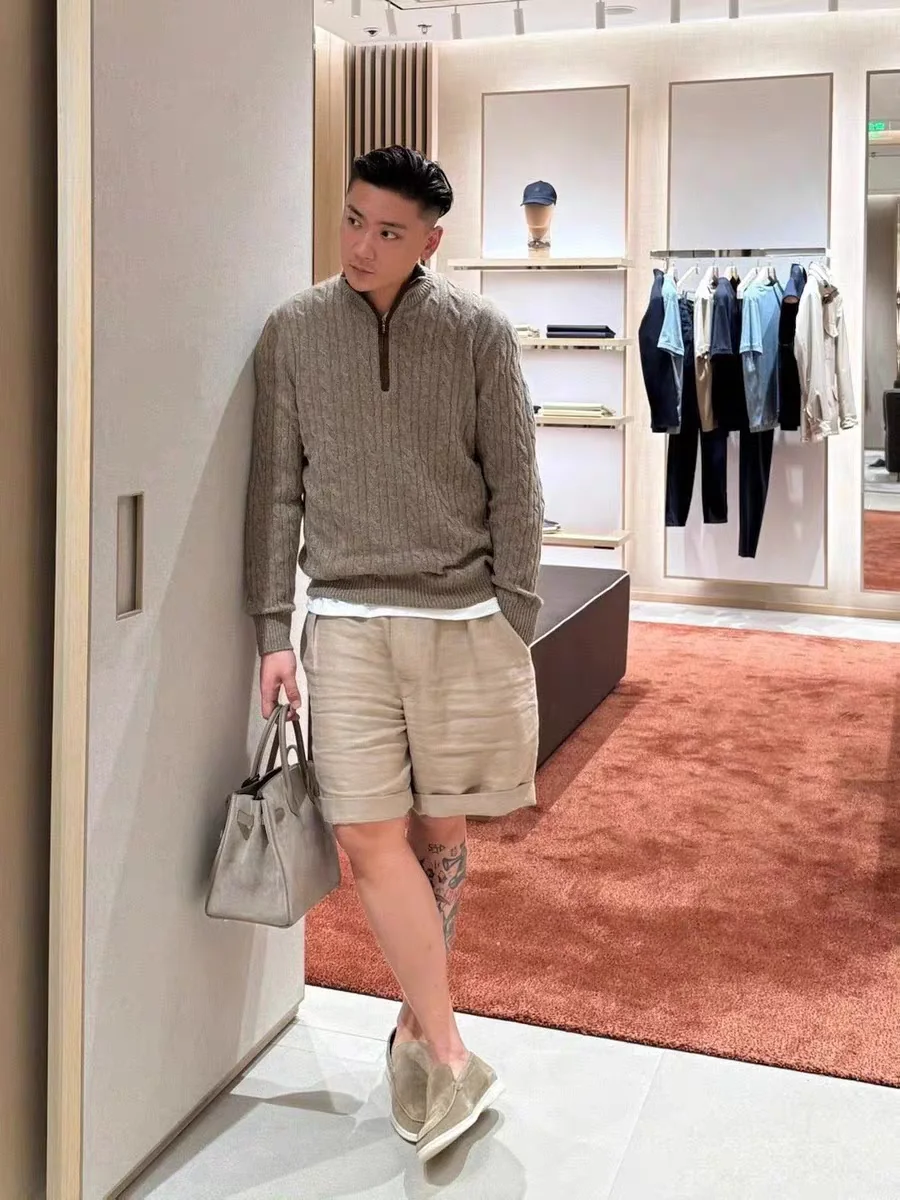 

Italian Sle Luxury Men's Wool Blend Knitwear Long Sve Stand Collar f Zip Casual Busin Sweater Autumn Winter