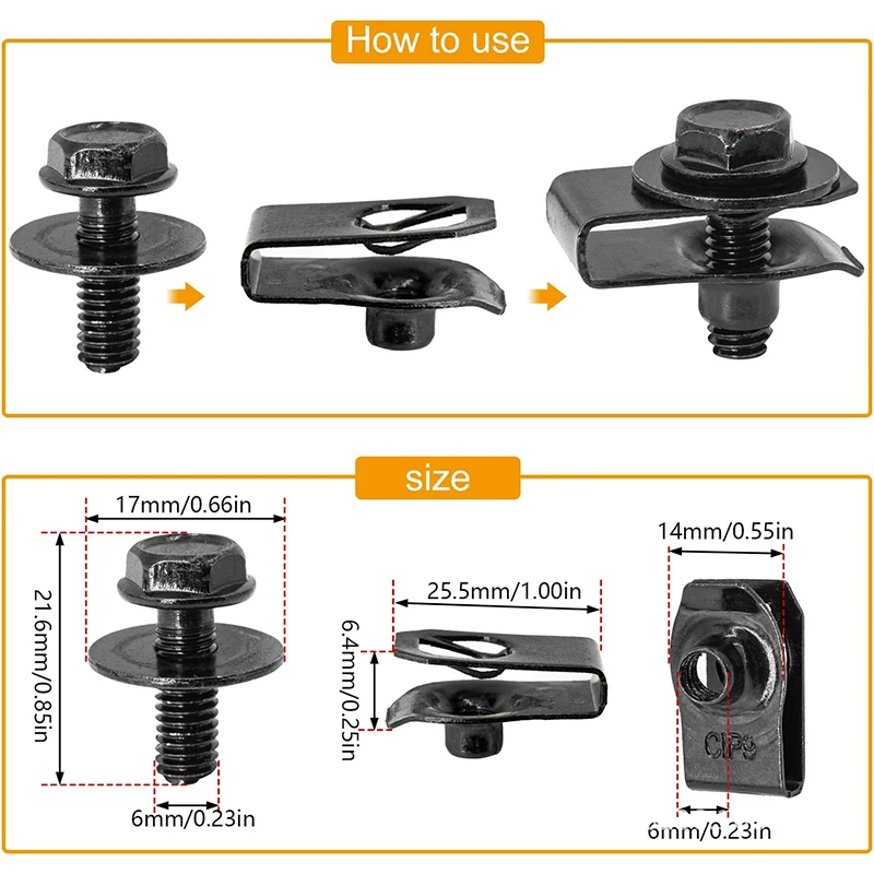 Superior 10PCS Car Body Fastener Kit M6 U-Nut Clips with Bolts for Engine Cover Undertray Splash Shield Bumper Retainer Fender