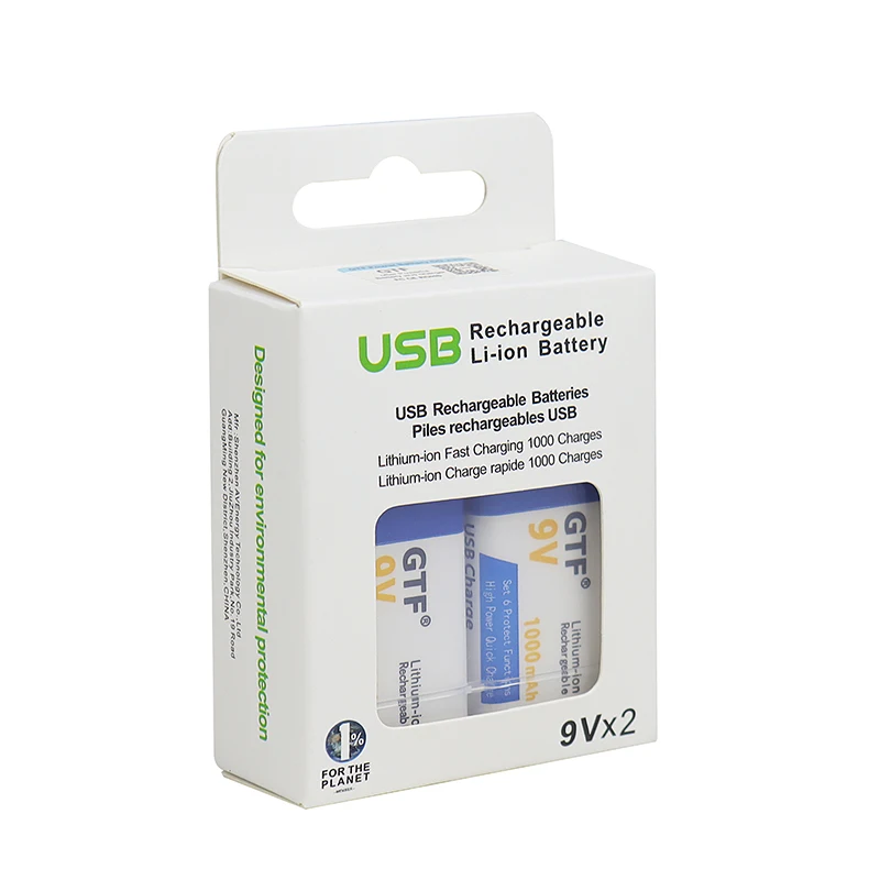 GTF ใหม่9V แบตเตอรี่1000MAh Li-Ion แบตเตอรี่9V แบตเตอรี่ชาร์จ Micro USB + 2 In 1สาย Micro USB