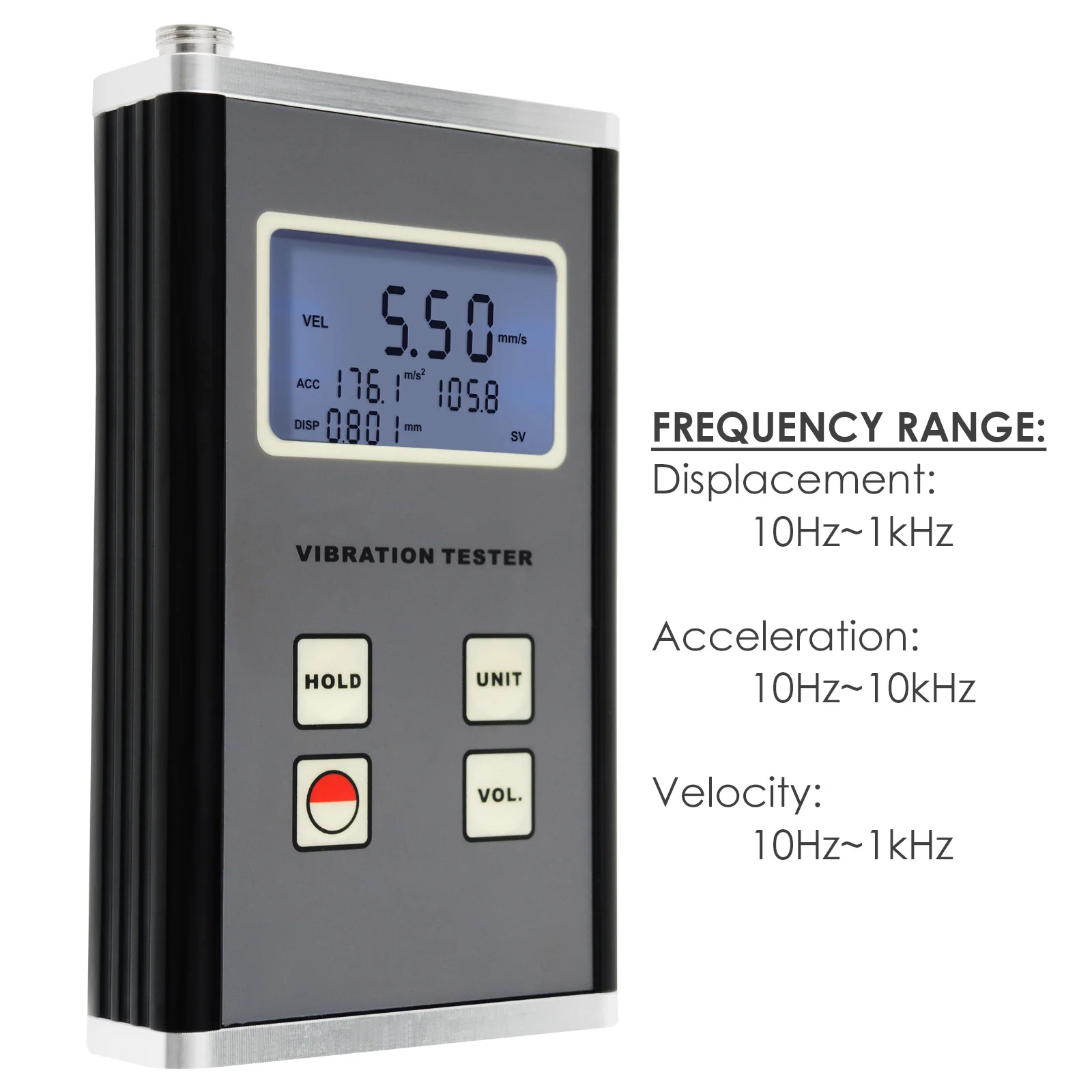 Digital Vibration Meter Piezoelectric Transducer Sensor 10Hz~10kHz Range Tester Displacement Velocity Acceleration