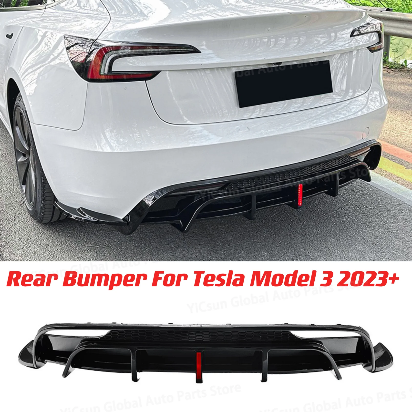 For Tesla Model 3 2023+ Accessories Rear Bumper Diffuser Protector Spoiler Lip Side Splitters Decoration Modified