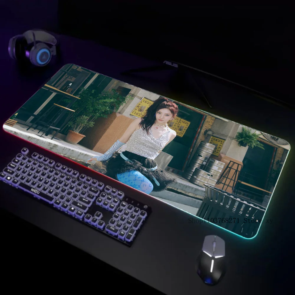 Ningning Kpop Girl Group Mousepad XXL RGB Gaming Mouse Pads HD Black Gamer Accessories Large LED A-Aespa