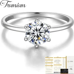 Trumium-Anillo de moissanita de Color D de 0,5/1 Ct para mujer, anillos de moissanita de diamante s925, alianzas de compromiso de plata, joyería fina