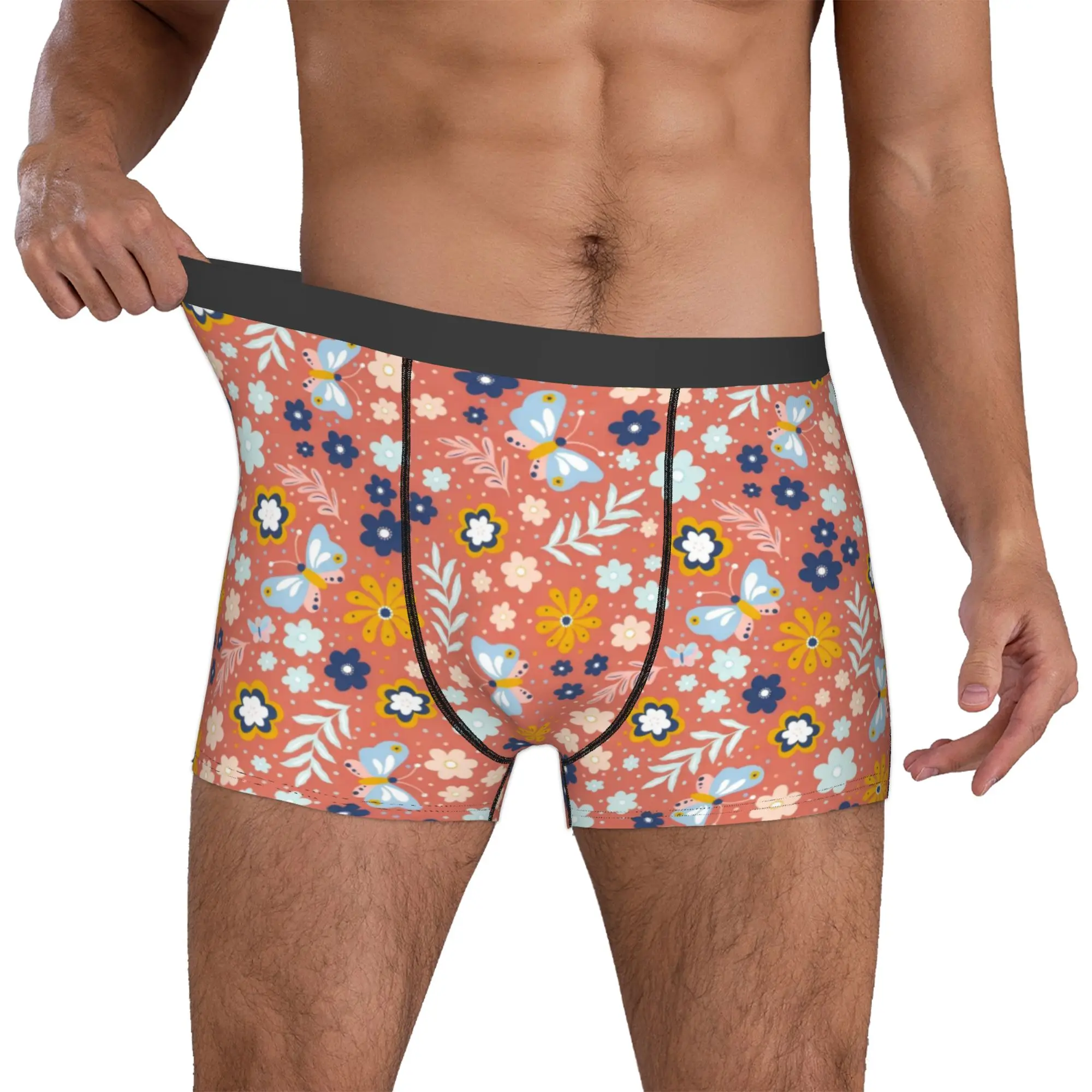 Funny Spring Butterfly Floral on Terracotta Boxers Shorts Panties Male Underpants Breathable  Briefs Underwear