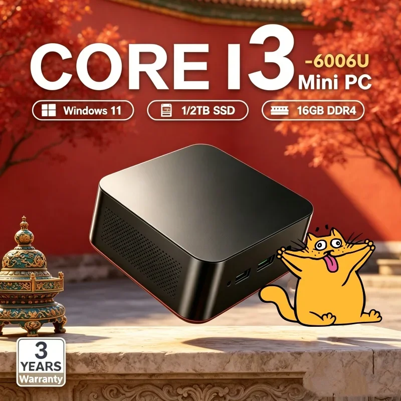 2026년형 내구성이 뛰어난 소형 미니 PC 윈도우 11 프로 코어 i3 6006U RAM 1TB SSD WIFI 6 BT5.2 4K HD 발광성 좋은 편안한 게이밍