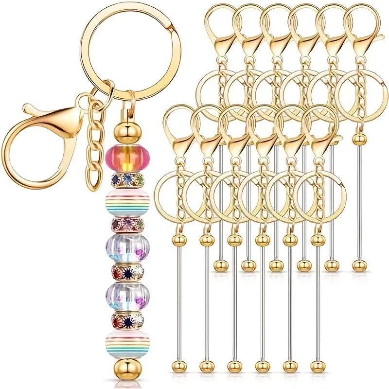 8pcs DIY Unique Blank Beaded Keychain Making Kit Handicraft Key Ring Pendant Key Hook Decoration Item Creative Hanging - view 3