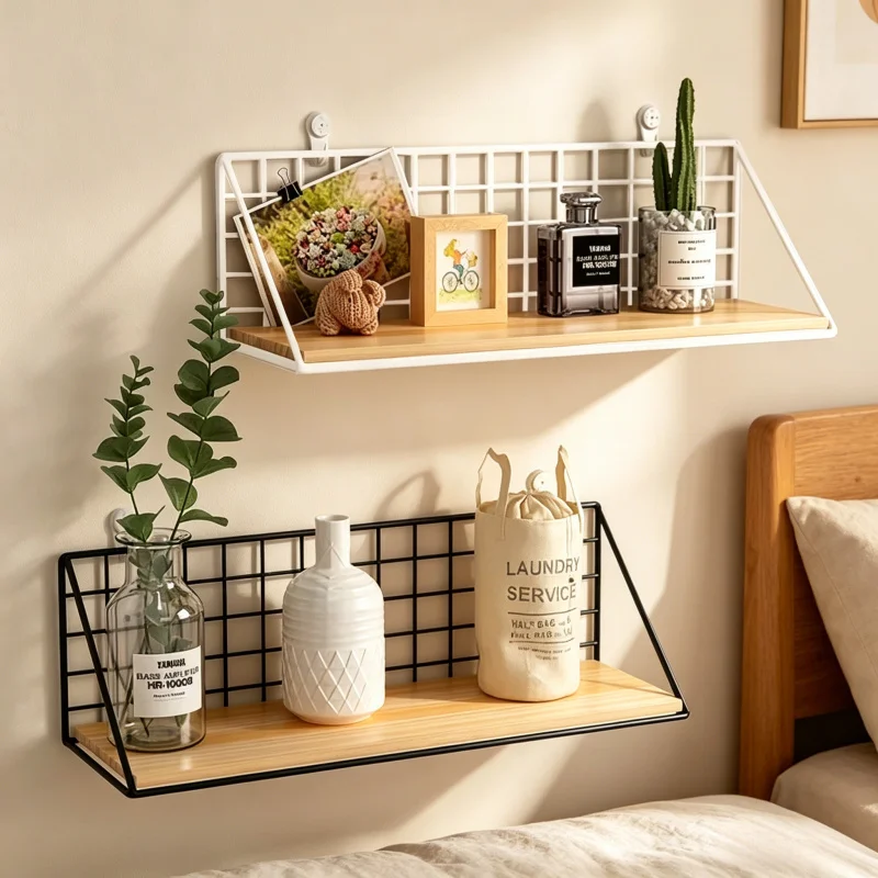 Holz-Wandregale ohne Bohren - Hängendes Aufbewahrungsregal & Dekorationsregal für Wohnzimmer Schlafzimmer Organizer ​