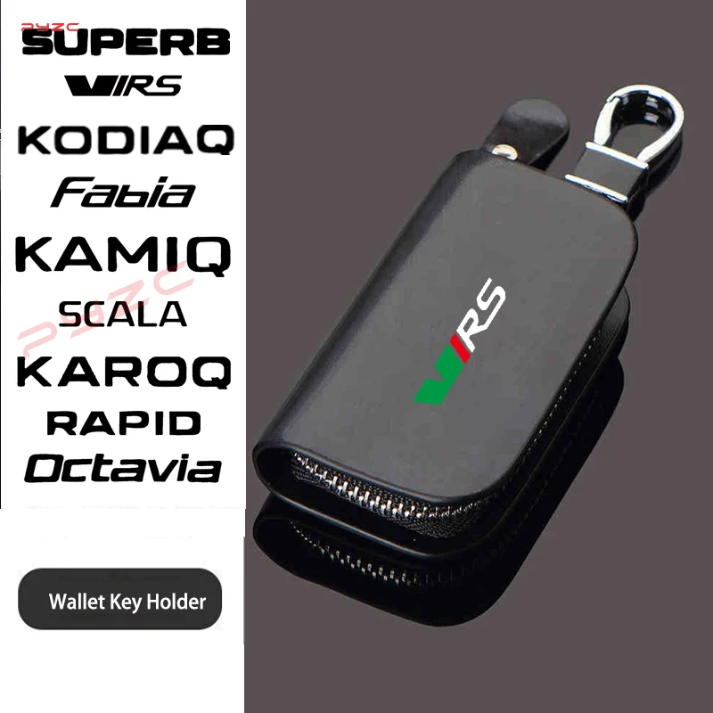 Vintage Genuine Leather Wallet Key Holder Housekeeper Keys Organizer For Skoda Octavia Rapid Superb Kodiaq Scala Karoq Kamiq