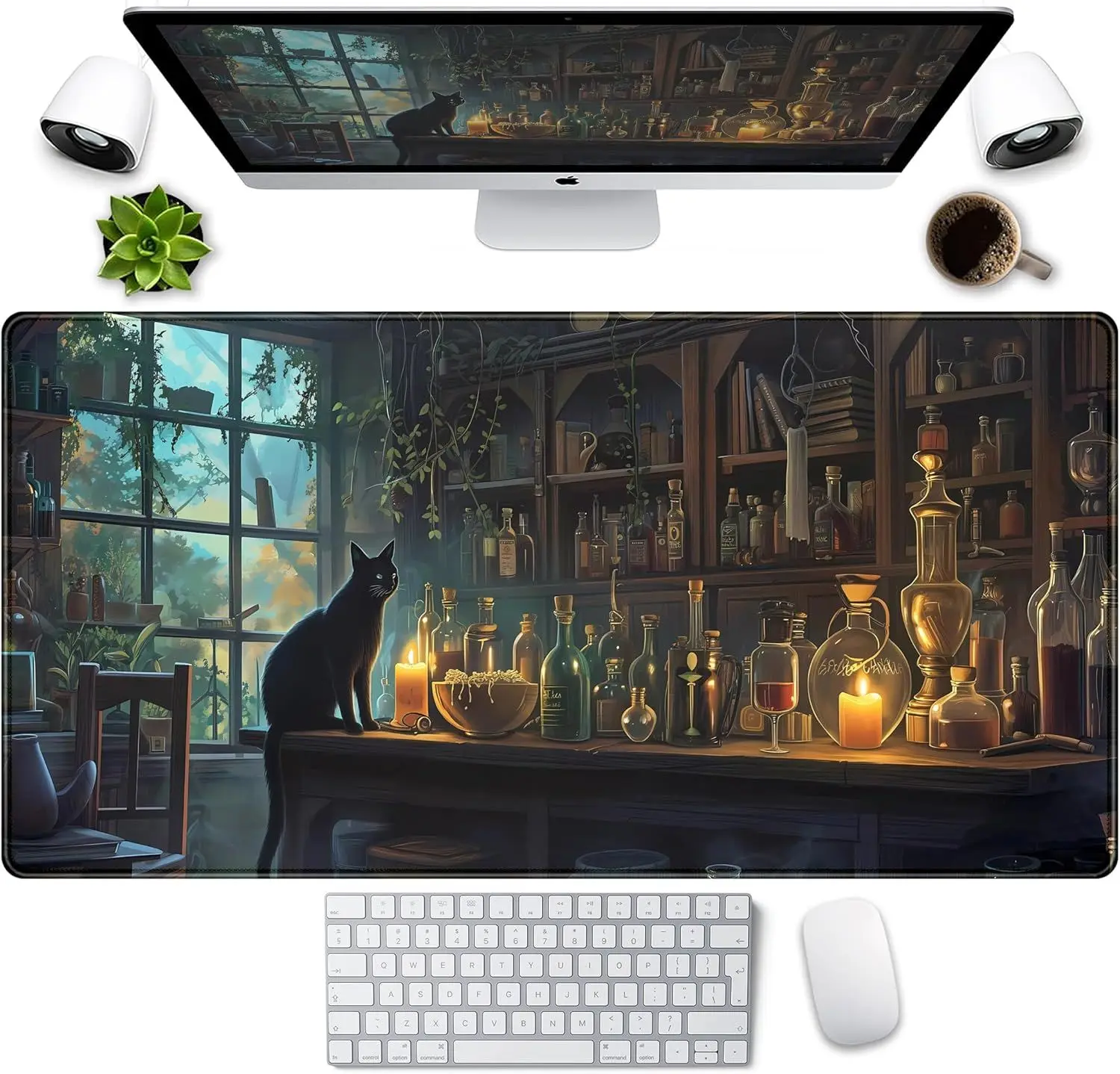 Kawaii Cat Mausepad Lotus Deskmat Gaming Laptop Office Pc Gamer Accessories Keyboard Mat 90*40mm Mouse Pad Gamer Carpet Desktop