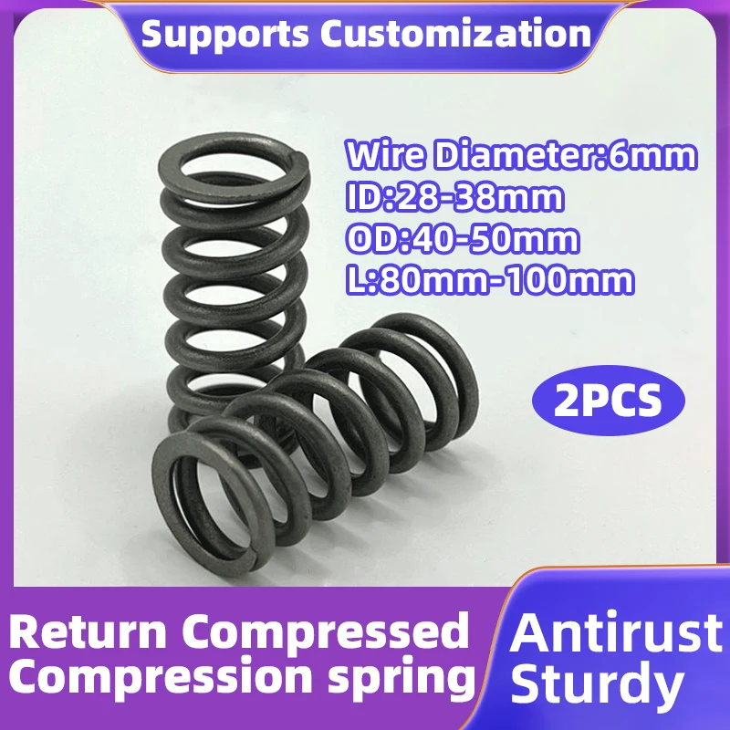 Creamily 2PCS Large Compression Spring Black 65M Steel Pressure Spring Wire Diameter 6mm ID28-38mm OD40-50mm Length80mm-100mm