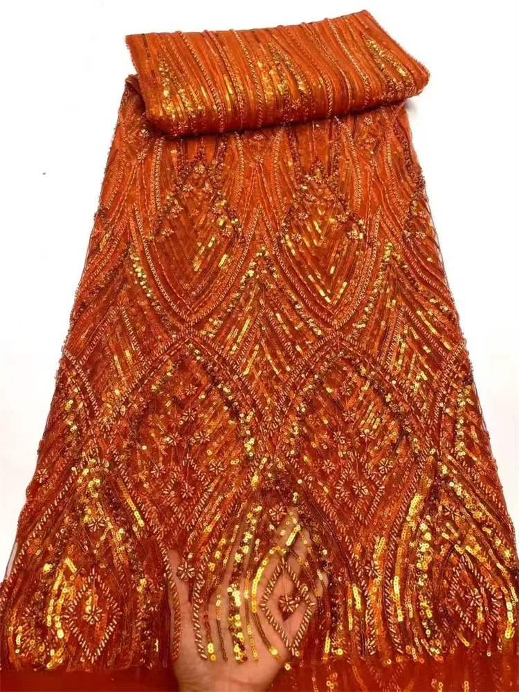 Luxus Afrikanische Orange Pailletten Spitze Stoff Hohe Qualität Französisch Tüll Spitze Stoff Für Nigerianischen Stickerei Spitze Stoffe Nähen