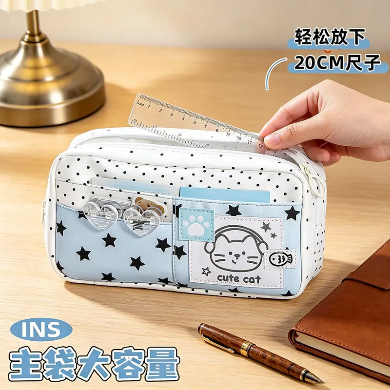 Japanese-Style Polka Dot Case, Large-Capacity Stationery Box, 2026 New Model, Ins-Style Student Storage Bag, Cute Pencil Bag
