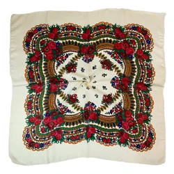 Shiny Thread Floral Print Russian National Scarf Handkerchief Ethnic Shawl Headband Babushka Bandana Square Head Scarf Ukraine