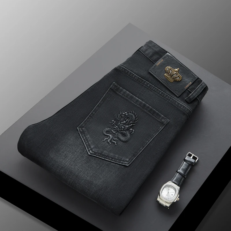 

Мужские джинсы премиум-класса: зауженные, прямые, эластичные, из денима, в европейском стиле, модные, повседневные, длинные брюки