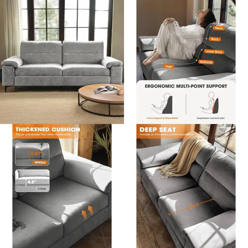 

"luxury 88.97 inch modern sofas for living rooms with 8-inch deep cushions, comfortable 2-person chenille loveseats with convert