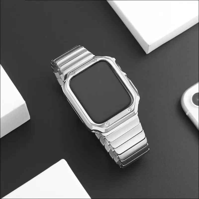 Metal Stainless Steel Strap For Apple Watch 9 8 7 45mm 41mm Soft TPU Protective Case For iWatch 6 5 4 3SE 44mm 42mm 40mm band