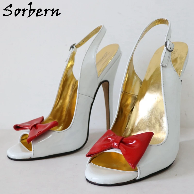 Sorbern White Slingback Women Pump Shoes 16Cm Stilettos High Heel Open Toe Red Bowknot Fetish Summer Shoe Custom Multi Colors