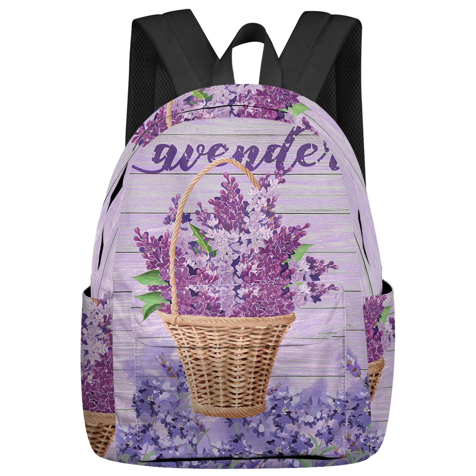 

Lavender Flower Basket Feminina Backpacks Teenagers Student School Bags Laptop Custom Backpack Men Women Female Travel Mochila