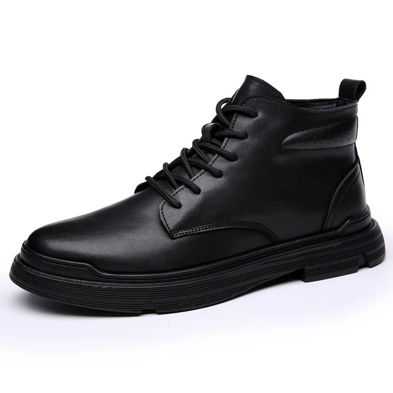 

Solid Color High Top Cow Leather Boots for Men Autumn Winter New Lace Designer Work Shoes Male Fashion Casual Ankle Boots Man