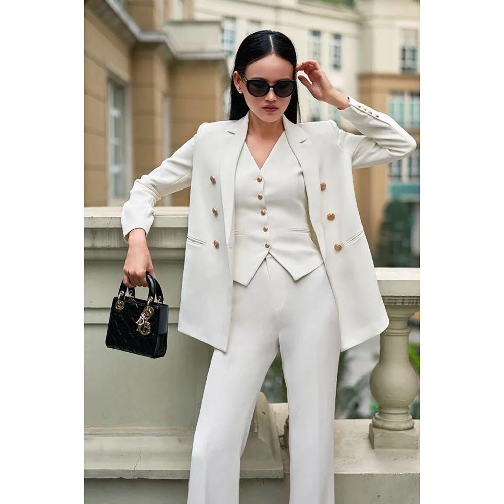 

Chic White Women Pants Set New Female Three Pieces(Blazer+Trousers+Vest) conjuntos para mujeres 3 piezas