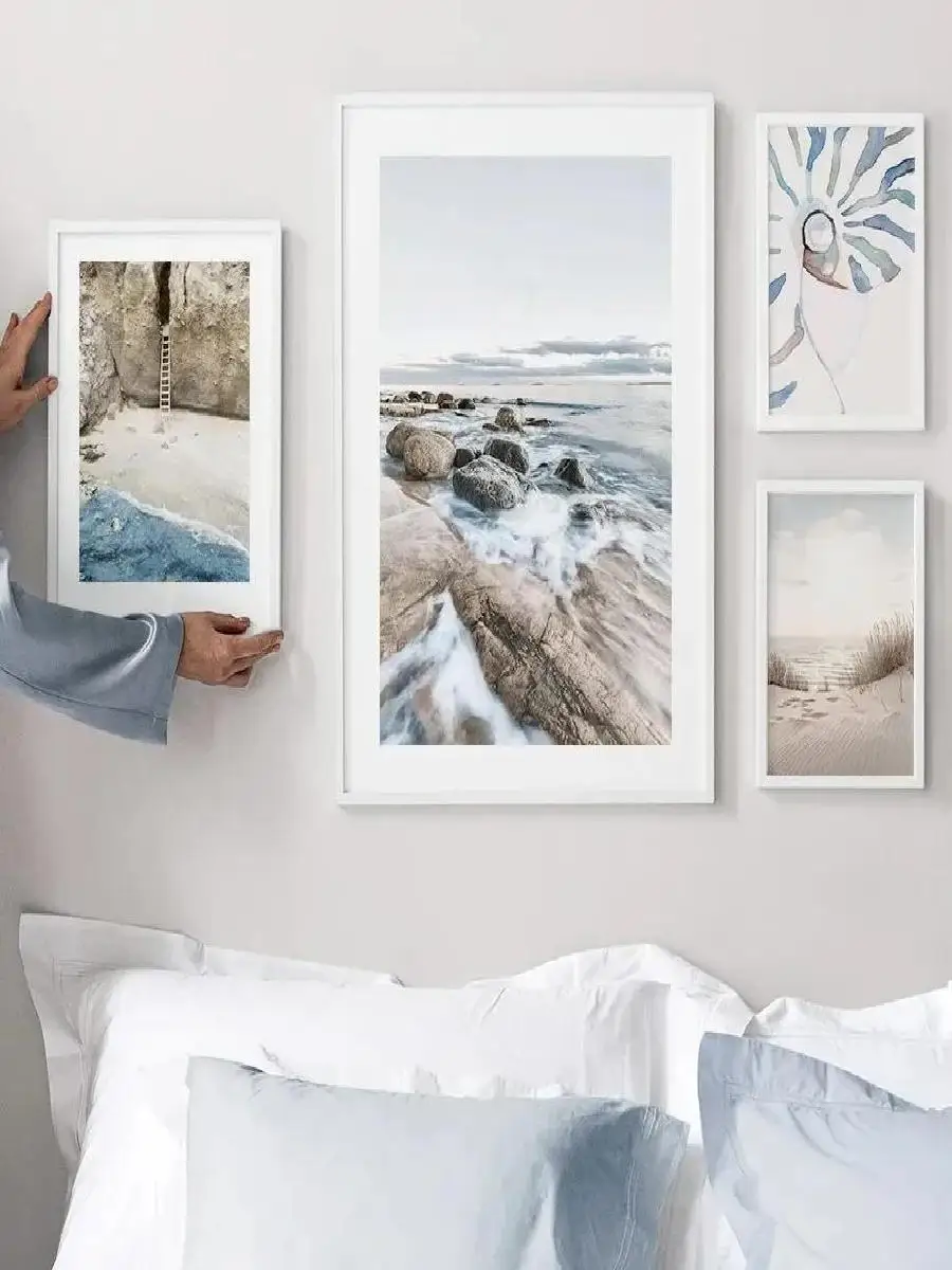 1pc frameless Tropical Blue Sea Beach Conch Lighthouse Wall Art  Nordic Canvas Prints  Posters for Home Decoration  Coastal Pict