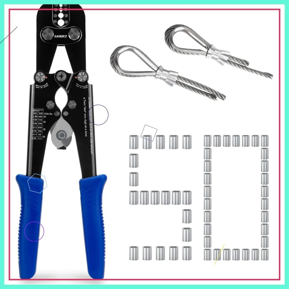 

Professional Wire Rope Crimper Kit with Cutter for 3/64-inch to 1/8-inch Aluminum Sleeves, Ideal for DIY and Outdoor Projects