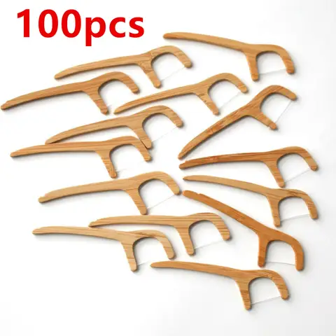 100 pcs Bamboo Dental Floss Picks Natural Dental Flosser Vegan, Eco Friendly  Bamboo Charcoal Dental Teeth Stick for Oral Care